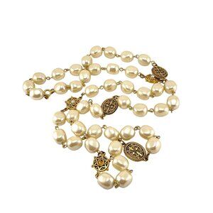 Vintage-Inspired Gold Medallion & Pearl Beaded Necklace